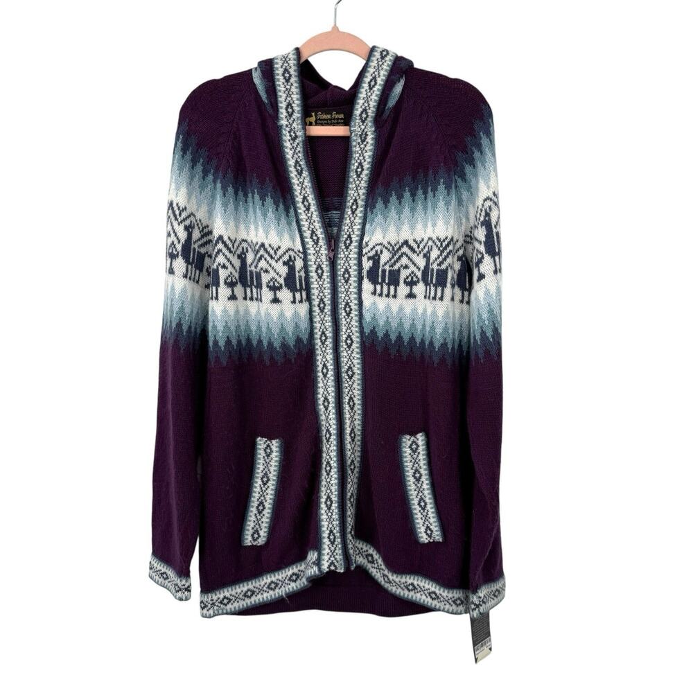DebrAnn Weiss Alpaca Hooded Zip Cardigan Women L Fletch Purple Fashion Forum NWT - Picture 2 of 11